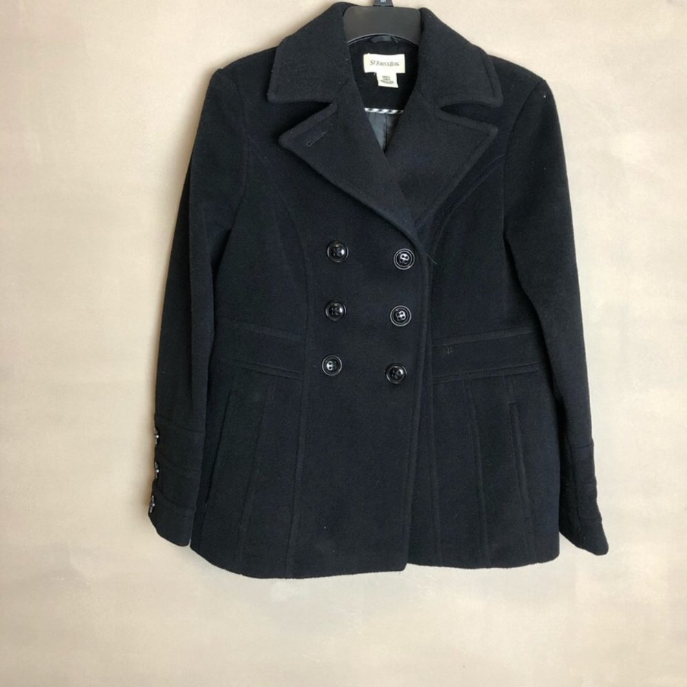 EUC St. Johns Bay black wool blend coat small